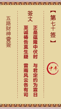五路财神灵签第70签
