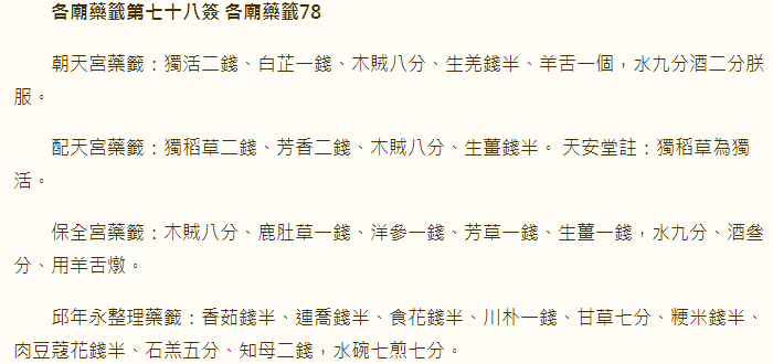 各庙药签第78签